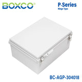 Boxco P - Series 11.81 x 15.75 x 7.09 Inches(300 x 400 x 180mm) Plastic Enclosure, IP67, IK08, ABS, Grey Cover, Molded Hinge and Latch Type - BC-AGP-304018 - powersupplymall.com
