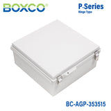 Boxco P - Series 13.78 x 13.78 x 5.91 Inches(350 x 350 x 150mm) Plastic Enclosure, IP67, IK08, ABS, Grey Cover, Molded Hinge and Latch Type - BC-AGP-353515 - powersupplymall.com