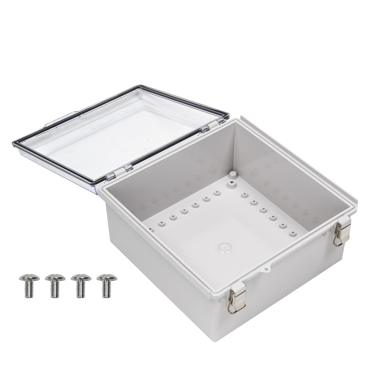 Boxco P - Series 13.78 x 13.78 x 7.09 Inches(350 x 350 x 180mm) Plastic Enclosure, IP67, IK08, ABS, Transparent Cover, Molded Hinge and Latch Type - BC-ATP-353518 - powersupplymall.com