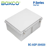 Boxco P - Series 13.78 x 17.72 x 7.87 Inches(350 x 450 x 200mm) Plastic Enclosure, IP67, IK08, ABS, Grey Cover, Molded Hinge and Latch Type - BC-AGP-354520 - powersupplymall.com