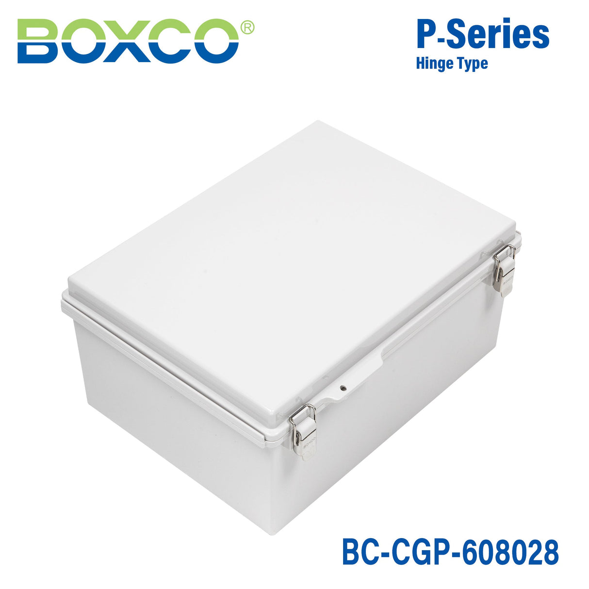 Boxco P - Series 24.80 x 32.68 x 11.22 Inches(630 x 830 x 285mm) Plastic Enclosure, IP67, IK08, PC, Grey Cover, Molded Hinge and Latch Type - BC-CGP-608028 - powersupplymall.com