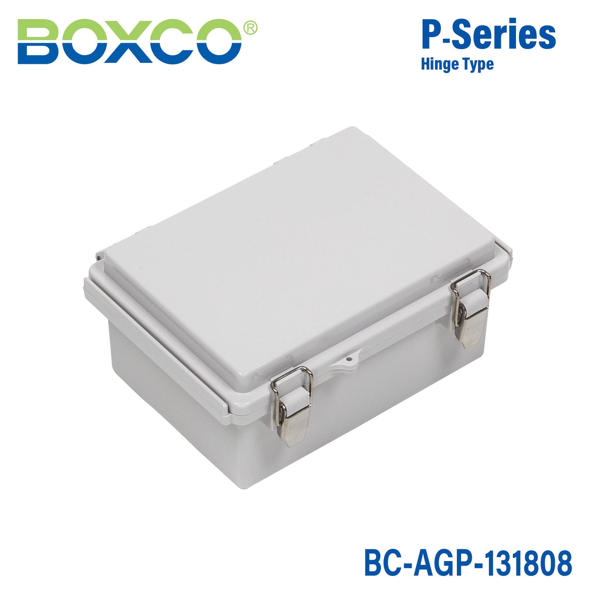 Boxco P - Series 5.31 x 7.28 x 3.35 Inches(135 x 185 x 85mm) Plastic Enclosure, IP67, IK08, ABS, Grey Cover, Molded Hinge and Latch Type - BC-AGP-131808 - powersupplymall.com