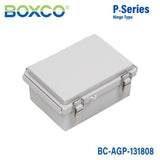 Boxco P - Series 5.31 x 7.28 x 3.35 Inches(135 x 185 x 85mm) Plastic Enclosure, IP67, IK08, ABS, Grey Cover, Molded Hinge and Latch Type - BC-AGP-131808 - powersupplymall.com