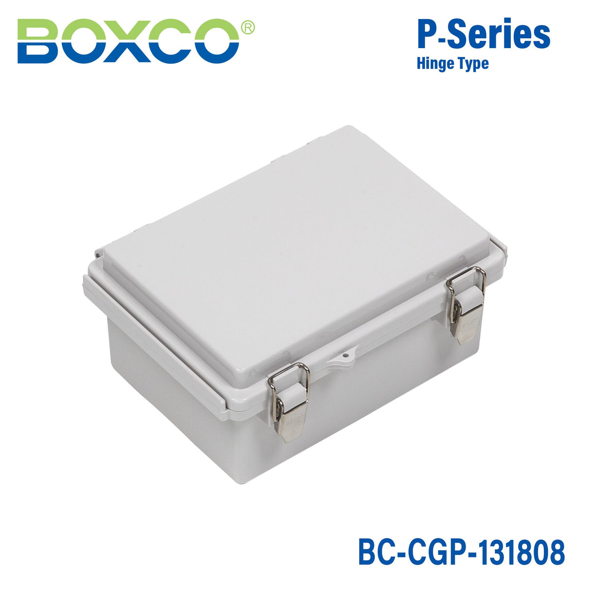 Boxco P - Series 5.31 x 7.28 x 3.35 Inches(135 x 185 x 85mm) Plastic Enclosure, IP67, IK08, PC, Grey Cover, Molded Hinge and Latch Type - BC-CGP-131808 - powersupplymall.com