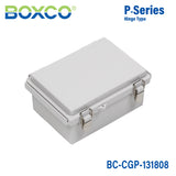 Boxco P - Series 5.31 x 7.28 x 3.35 Inches(135 x 185 x 85mm) Plastic Enclosure, IP67, IK08, PC, Grey Cover, Molded Hinge and Latch Type - BC-CGP-131808 - powersupplymall.com