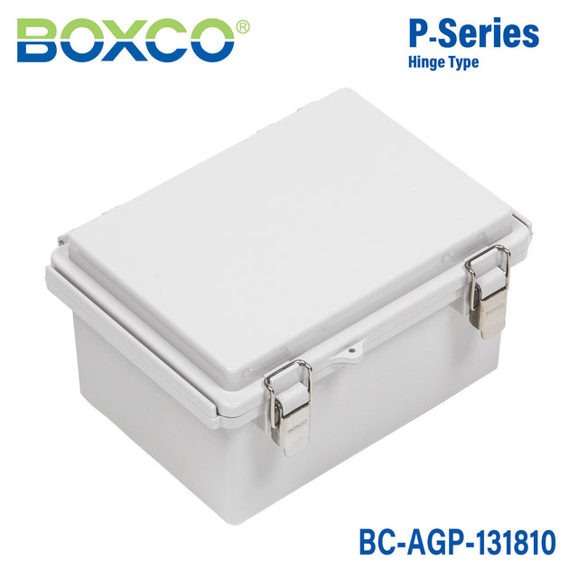 Boxco P - Series 5.31 x 7.28 x 3.94 Inches(135 x 185 x 100mm) Plastic Enclosure, IP67, IK08, ABS, Grey Cover, Molded Hinge and Latch Type - BC-AGP-131810 - powersupplymall.com