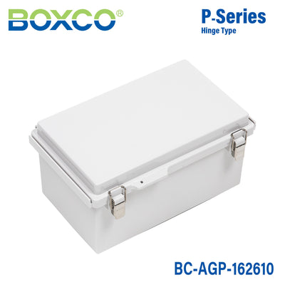 Boxco P-Series 6.30 x 10.24 x 3.94 Inches(160 x 260 x 100mm) Plastic Enclosure, IP67, IK08, ABS, Grey Cover, Molded Hinge and Latch Type