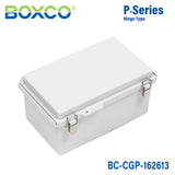 Boxco P - Series 6.30 x 10.24 x 5.12 Inches(160 x 260 x 130mm) Plastic Enclosure, IP67, IK08, PC, Grey Cover, Molded Hinge and Latch Type - BC-CGP-162613 - powersupplymall.com