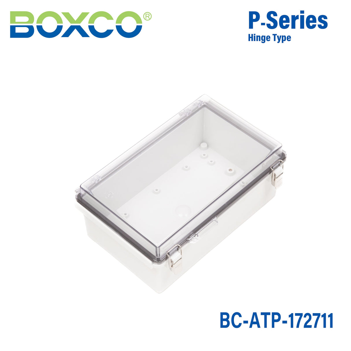 Boxco P - Series 6.69 x 10.63 x 4.33 Inches(170 x 270 x 110mm) Plastic Enclosure, IP67, IK08, ABS, Transparent Cover, Molded Hinge and Latch Type - BC-ATP-172711 - powersupplymall.com