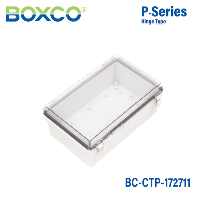 Boxco P - Series 6.69 x 10.63 x 4.33 Inches(170 x 270 x 110mm) Plastic Enclosure, IP67, IK08, PC, Transparent Cover, Molded Hinge and Latch Type - BC-CTP-172711 - powersupplymall.com