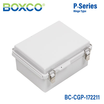 Boxco P-Series 6.69 x 8.66 x 4.33 Inches(170 x 220 x 110mm) Plastic Enclosure, IP67, IK08, PC, Grey Cover, Molded Hinge and Latch Type