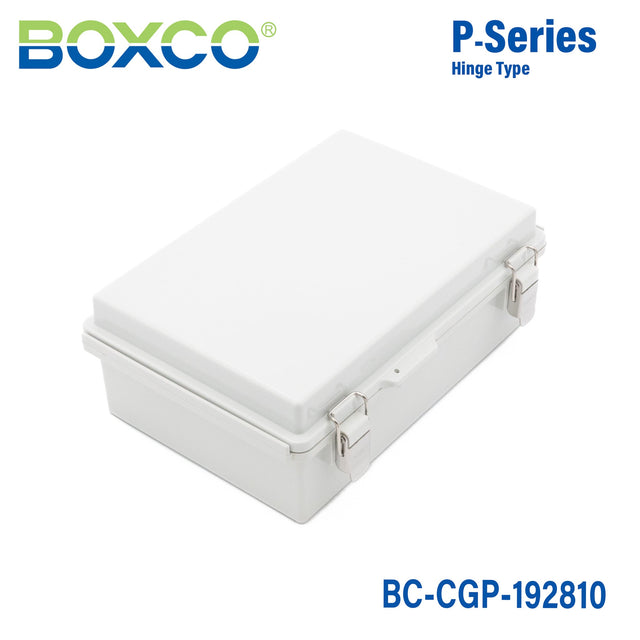 Boxco P - Series 7.48 x 11.02 x 3.94 Inches(190 x 280 x 100mm) Plastic Enclosure, IP67, IK08, PC, Grey Cover, Molded Hinge and Latch Type - BC-CGP-192810 - powersupplymall.com