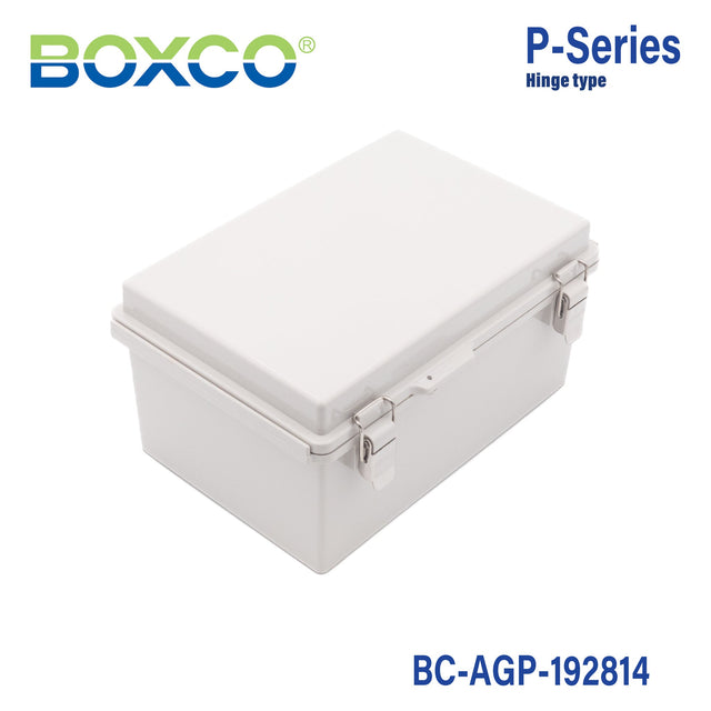 Boxco P - Series 7.48 x 11.02 x 5.51 Inches(190 x 280 x 140mm) Plastic Enclosure, IP67, IK08, ABS, Grey Cover, Molded Hinge and Latch Type - BC-AGP-192814 - powersupplymall.com