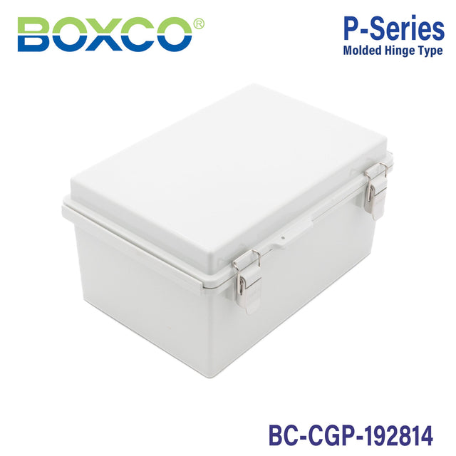 Boxco P - Series 7.48 x 11.02 x 5.51 Inches(190 x 280 x 140mm) Plastic Enclosure, IP67, IK08, PC, Grey Cover, Molded Hinge and Latch Type - BC-CGP-192814 - powersupplymall.com