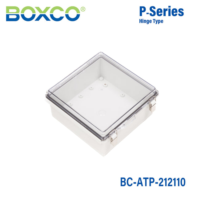 Boxco P - Series 8.27 x 8.27 x 3.94 Inches(210 x 210 x 100mm) Plastic Enclosure, IP67, IK08, ABS, Transparent Cover, Molded Hinge and Latch Type - BC-ATP-212110 - powersupplymall.com