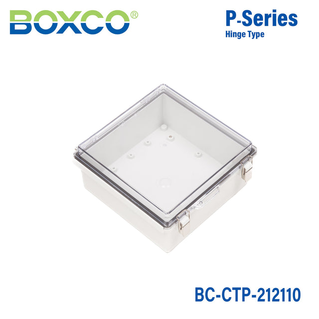 Boxco P - Series 8.27 x 8.27 x 3.94 Inches(210 x 210 x 100mm) Plastic Enclosure, IP67, IK08, PC, Transparent Cover, Molded Hinge and Latch Type - BC-CTP-212110 - powersupplymall.com