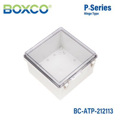 Boxco P-Series 8.27 x 8.27 x 5.12 Inches(210 x 210 x 130mm) Plastic Enclosure, IP67, IK08, ABS, Transparent Cover, Molded Hinge and Latch Type