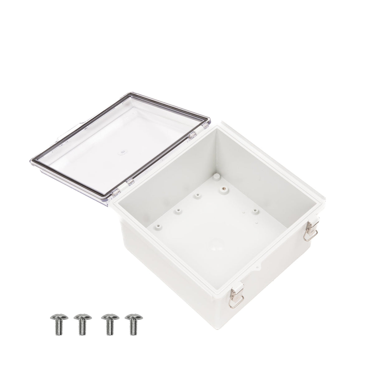 Boxco P - Series 8.27 x 8.27 x 5.12 Inches(210 x 210 x 130mm) Plastic Enclosure, IP67, IK08, PC, Transparent Cover, Molded Hinge and Latch Type - BC-CTP-212113 - powersupplymall.com