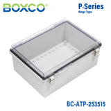 Boxco P - Series 9.84 x 13.78 x 5.91 Inches(250 x 350 x 150mm) Plastic Enclosure, IP67, IK08, ABS, Transparent Cover, Molded Hinge and Latch Type - BC-ATP-253515 - powersupplymall.com