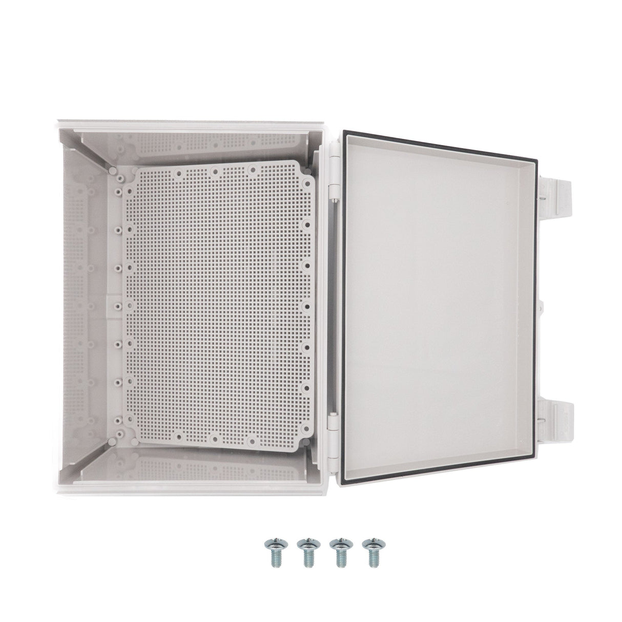 Boxco Q - Series 11.81 x 15.75 x 7.09 Inches(300 x 400 x 180mm) Plastic Enclosure, IP67, IK08, ABS, Grey Cover, Hinge Type with Plate - BC-AGQ-304018G - powersupplymall.com