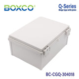 Boxco Q - Series 11.81 x 15.75 x 7.09 Inches(300 x 400 x 180mm) Plastic Enclosure, IP67, IK08, PC, Grey Cover, Plastic Hinge and Latch Type - BC-CGQ-304018 - powersupplymall.com