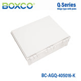 Boxco Q - Series 15.75 x 17.71 x 6.30 Inches(400 x 450 x 160mm) Plastic Enclosure, IP67, IK08, ABS, Grey Cover, Hinge Type with Plate - BC-AGQ-405016G - powersupplymall.com