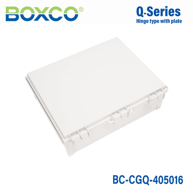 Boxco Q - Series 15.75 x 19.69 x 6.30 Inches(400 x 500 x 160mm) Plastic Enclosure, IP67, IK08, PC, Grey Cover, Plastic Hinge and Latch Type - BC-CGQ-405016 - powersupplymall.com