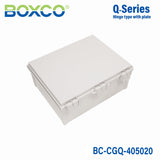 Boxco Q - Series 15.75 x 19.69 x 7.87 Inches(400 x 500 x 200mm) Plastic Enclosure, IP67, IK08, PC, Grey Cover, Plastic Hinge and Latch Type - BC-CGQ-405020 - powersupplymall.com