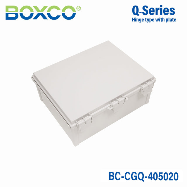 Boxco Q - Series 15.75 x 19.69 x 7.87 Inches(400 x 500 x 200mm) Plastic Enclosure, IP67, IK08, PC, Grey Cover, Plastic Hinge and Latch Type - BC-CGQ-405020 - powersupplymall.com
