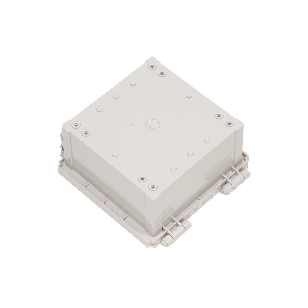 Boxco Q - series 5.91 x 5.91 x 3.54 Inches(150 x 150 x 90mm) Plastic Enclosure, IP67, IK08, ABS, Grey Cover, Hinge Type with Plate - BC-AGQ-151509G - powersupplymall.com