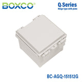 Boxco Q - Series 5.91 x 5.91 x 4.72 Inches(150 x 150 x 120mm) Plastic Enclosure, IP67, IK08, ABS, Grey Cover, Hinge Type with Plate - BC-AGQ-151512G - powersupplymall.com