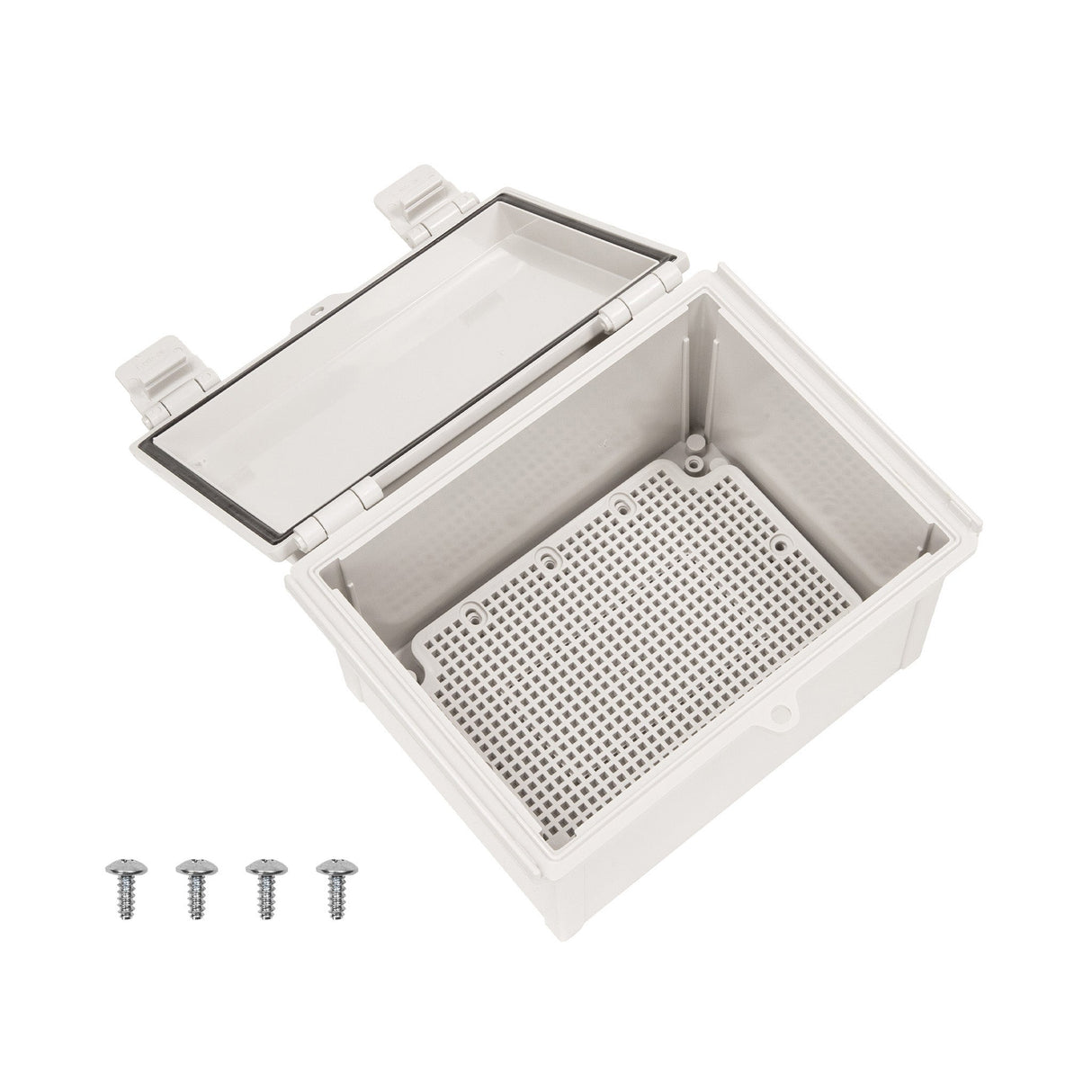Boxco Q - Series 6.30 x 8.27 x 5.12 Inches(160 x 210 x 130mm) Plastic Enclosure, IP67, IK08, ABS, Grey Cover, Hinge Type with Plate - BC-AGQ-162113G - powersupplymall.com