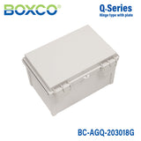 Boxco Q - Series 7.87 x 11.81 x 7.09 Inches(200 x 300 x 180mm) Plastic Enclosure, IP67, IK08, ABS, Grey Cover, Hinge Type with Plate - BC-AGQ-203018G - powersupplymall.com