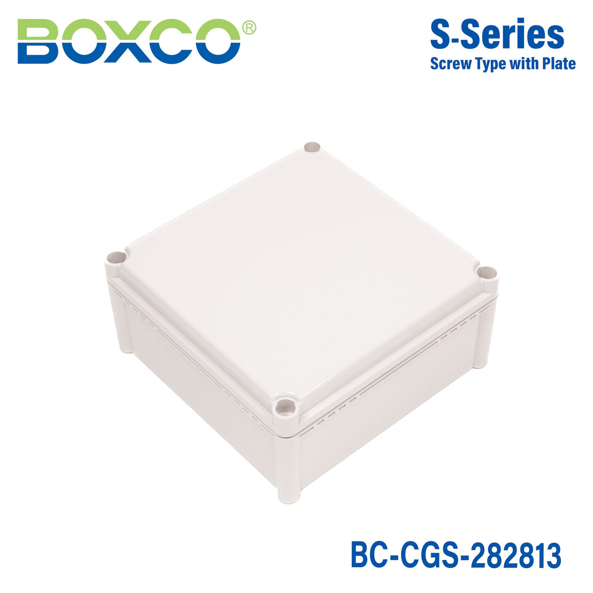 Boxco S - Series 11.02 x 11.02 x 5.12 Inches(280x280x130mm) Plastic Enclosure, IP67, IK08, PC, Grey Cover, Screw Type - BC-CGS-282813 - powersupplymall.com