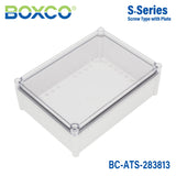 Boxco S - Series 11.02 x 14.96 x 5.12 Inches(280x380x130mm) Plastic Enclosure, IP67, IK08, ABS, Transparent Cover, Screw Type - BC - ATS - 283813 - powersupplymall.com