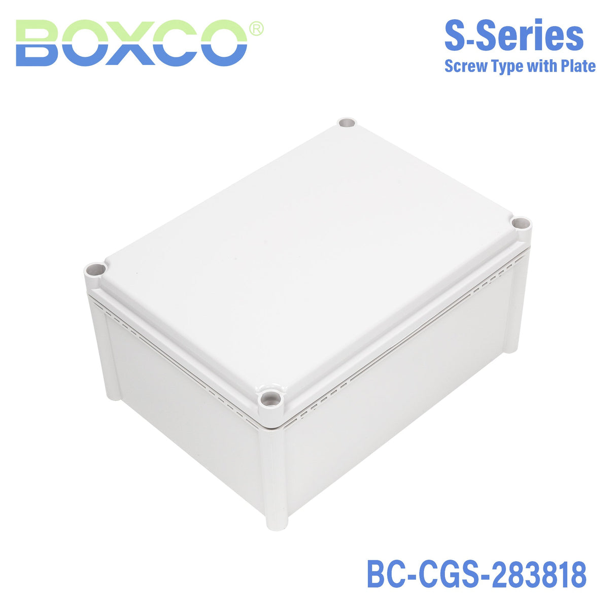 Boxco S - Series 11.02 x 14.96 x 7.09 Inches(280x380x180mm) Plastic Enclosure, IP67, IK08, PC, Grey Cover, Screw Type - BC-CGS-283818 - powersupplymall.com
