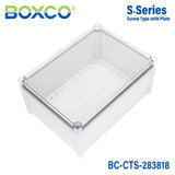 Boxco S - Series 11.02 x 14.96 x 7.09 Inches(280x380x180mm) Plastic Enclosure, IP67, IK08, PC, Transparent Cover, Screw Type - BC-CTS-283818 - powersupplymall.com
