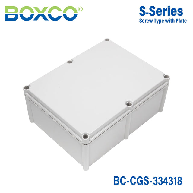 Boxco S - Series 12.99 x 16.93 x 7.09 Inches(330x430x180mm) Plastic Enclosure, IP67, IK08, PC, Grey Cover, Screw Type - BC-CGS-334318 - powersupplymall.com