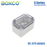 Boxco S - Series 2.56 x 3.74 x 2.17 Inches(65x95x55mm) Plastic Enclosure, IP67, IK08, ABS, Transparent Cover, Screw Type - BC-ATS-060905 - powersupplymall.com