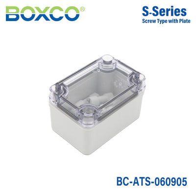 Boxco S-Series 2.56 x 3.74 x 2.17 Inches(65x95x55mm) Plastic Enclosure, IP67, IK08, ABS, Transparent Cover, Screw Type