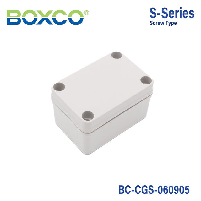 Boxco S - Series 2.56 x 3.74 x 2.17 Inches(65x95x55mm) Plastic Enclosure, IP67, IK08, PC, Grey Cover, Screw Type - BC-CGS-060905 - powersupplymall.com