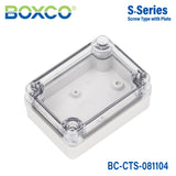 Boxco S - Series 3.15 x 4.33 x 1.77 Inches(80x110x45mm) Plastic Enclosure, IP67, IK08, PC, Transparent Cover, Screw Type - BC-CTS-081104 - powersupplymall.com