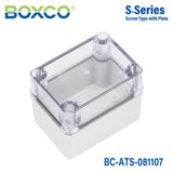 Boxco S - Series 3.15 x 4.33 x 2.76 Inches(80x110x70mm) Plastic Enclosure, IP67, IK08, ABS, Transparent Cover, Screw Type - BC-ATS-081107 - powersupplymall.com