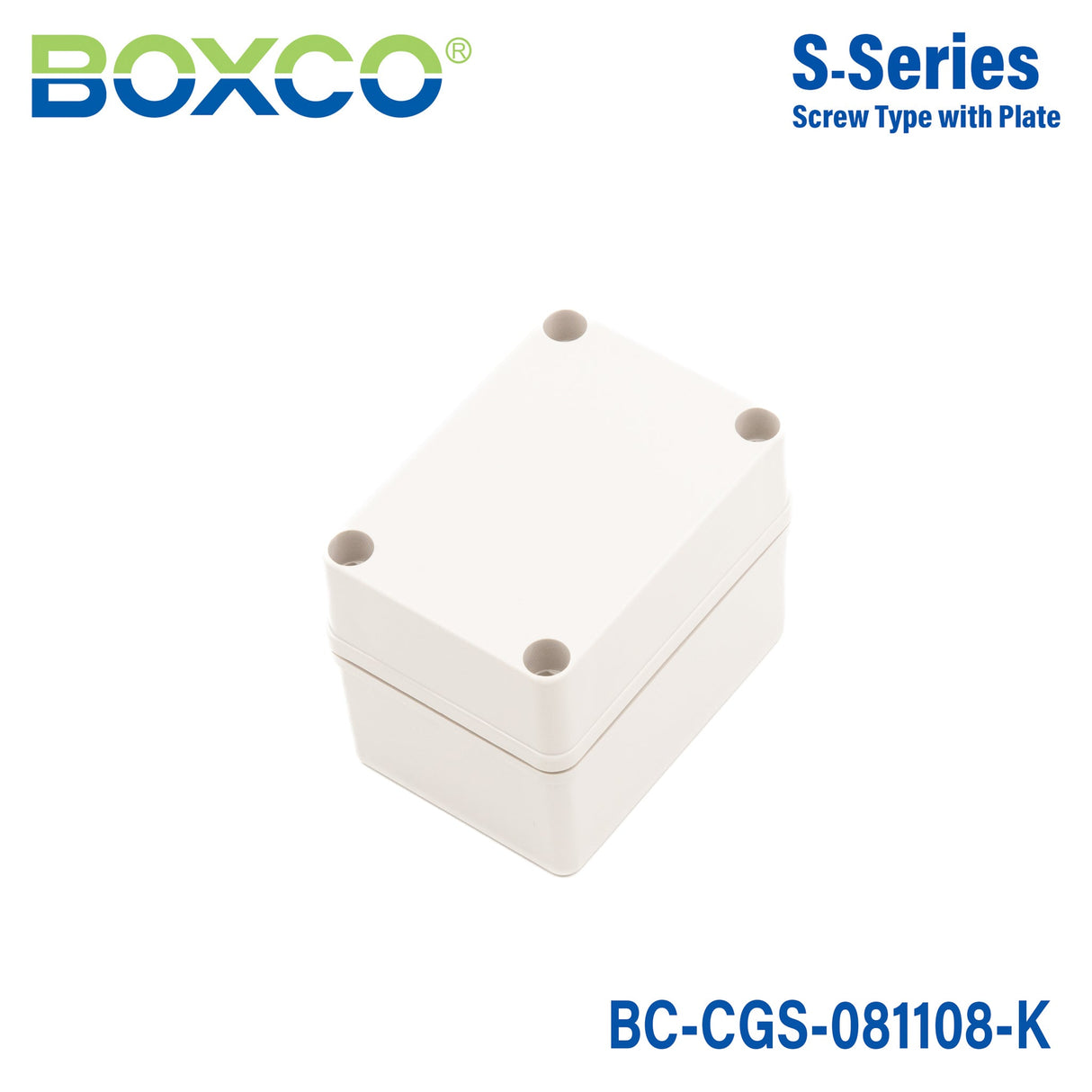 Boxco S - Series 3.15 x 4.33 x 3.35 Inches(80 x 110 x 85mm) Plastic Enclosure, IP67, IK08, PC, Grey Cover, Screw Type - BC-CGS-081108-K - powersupplymall.com