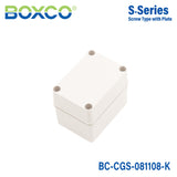 Boxco S - Series 3.15 x 4.33 x 3.35 Inches(80 x 110 x 85mm) Plastic Enclosure, IP67, IK08, PC, Grey Cover, Screw Type - BC-CGS-081108-K - powersupplymall.com