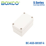 Boxco S - Series 3.15 x 5.12 x 2.76 Inches(80 x 130 x 70mm) Plastic Enclosure, IP67, IK08, ABS, Grey Cover, Screw Type - BC-AGS-081307-K - powersupplymall.com