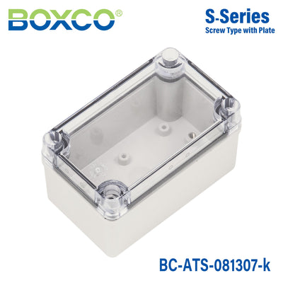 Boxco S-Series 3.15 x 5.12 x 2.76 Inches(80 x 130 x 70mm) Plastic Enclosure, IP67, IK08, ABS, Transparent Cover, Screw Type