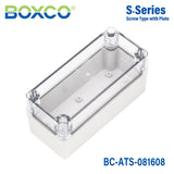 Boxco S - Series 3.15 x 6.3 x 3.35 Inches(80x160x85mm) Plastic Enclosure, IP67, IK08, ABS, Transparent Cover, Screw Type - BC-ATS-081608 - powersupplymall.com