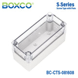 Boxco S - Series 3.15 x 6.3 x 3.35 Inches(80x160x85mm) Plastic Enclosure, IP67, IK08, PC, Transparent Cover, Screw Type - BC-CTS-081608 - powersupplymall.com