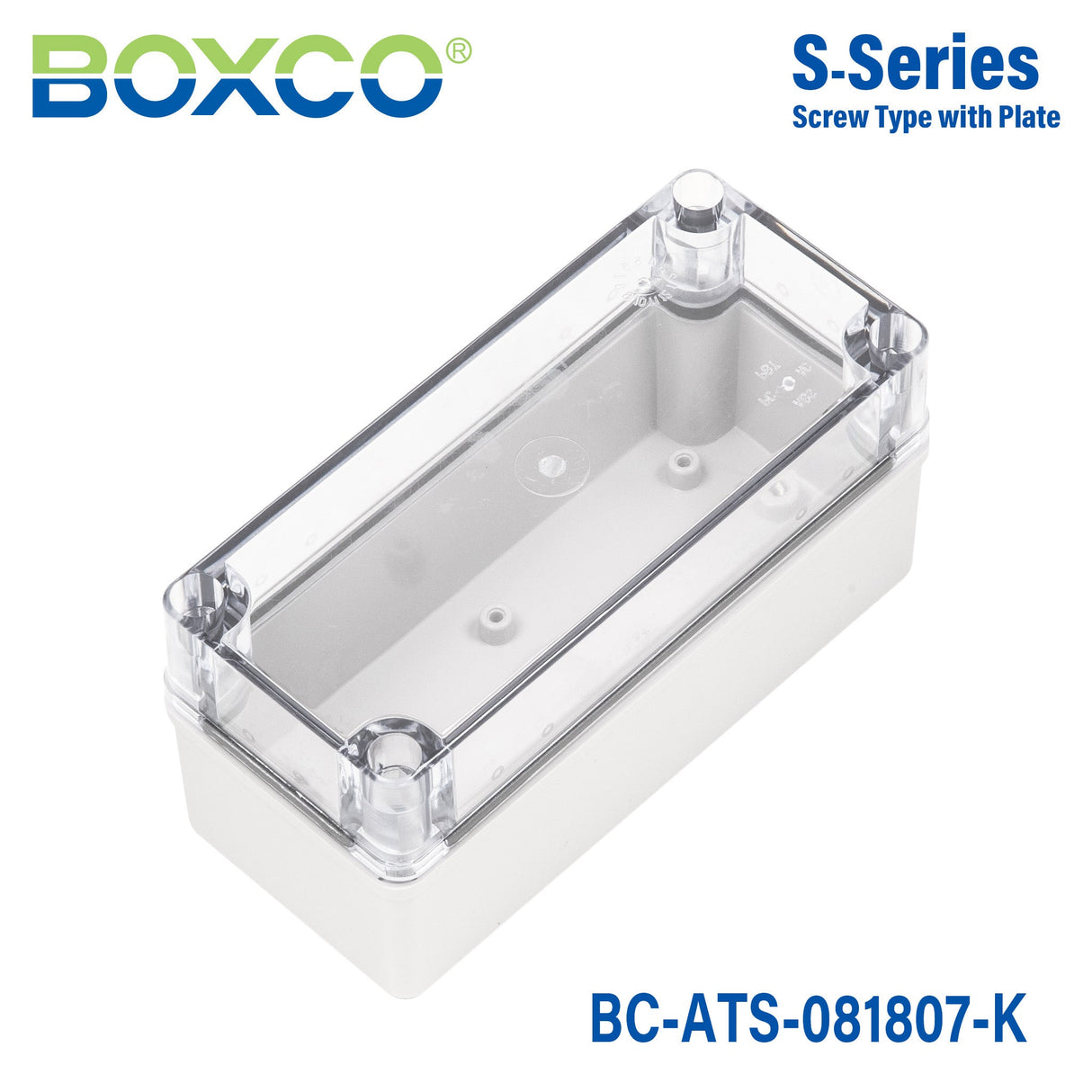 Boxco S - Series 3.15 x 7.09 x 2.76 Inches(80 x 180 x 70mm) Plastic Enclosure, IP67, IK08, ABS, Transparent Cover, Screw Type - BC - ATS - 081807 - K - powersupplymall.com